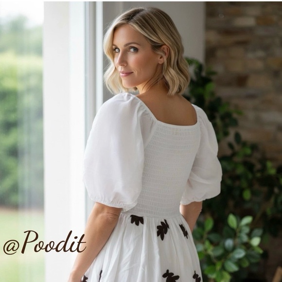 POLAGRAM chenille brown accents linen dress S M L - Picture 3 of 4